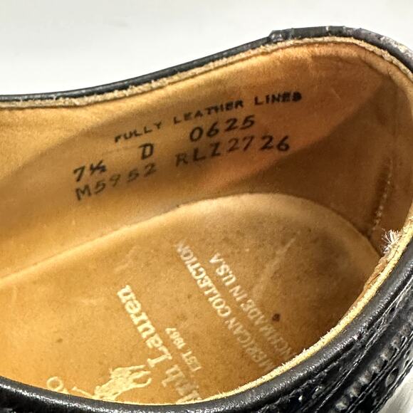 VERY GOOD Alden x Polo Ralph Lauren Black Oxford Wingtip Bal Benchmade USA 7.5 - Picture 9 of 13